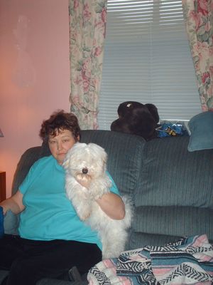 pics 187.jpg
This photo, taken September 30, 2006, shows Patti Weaver with Leo.  Leo joined our family on this day.  He is a Coton de Tulear, a rare breed dog from [url=http://www.siriuscotons.com/]Sirius Cotons[/url] of Pikeville, Kentucky.
