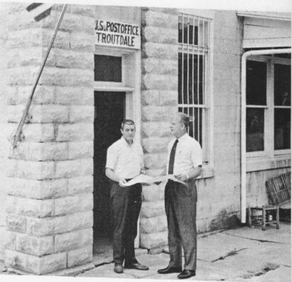 Troutdale Post Office
This photo shows postmaster Don Young (left) talking with Congressman Daniel about plans for a new post office.
