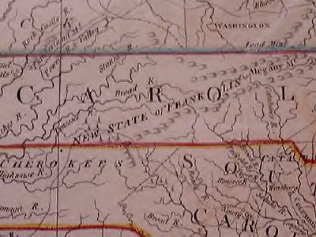 Map State of Franklin, 1792, Note the boundary at the Blue Ridge.