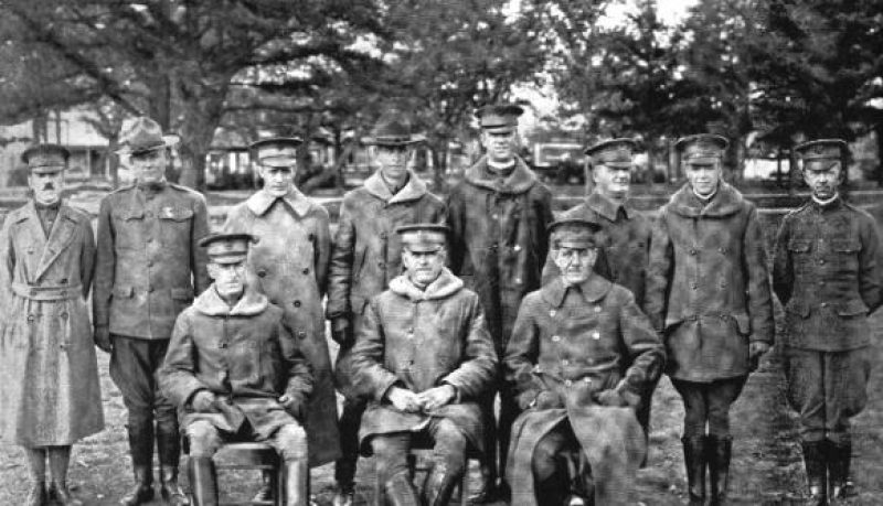 Sitting Left to Right: Major Baer, Colonel Wolf and Colonel Williams
Standing Left to Right: Lieut. Fulcher, Lieut. Brown, Capt. Lawes, Capt. Waterman, Lieut. Dyar, Major Long, Lieut. McCatty, Capt. Bull.