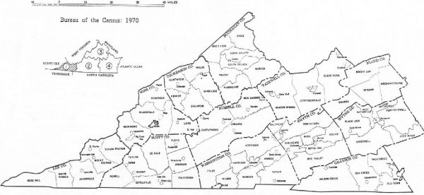 Map of Southwestern Virginia showing magisterial districts in each county
