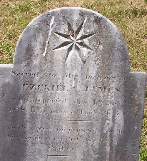 Closeup of the grave marker for Ezekiel James